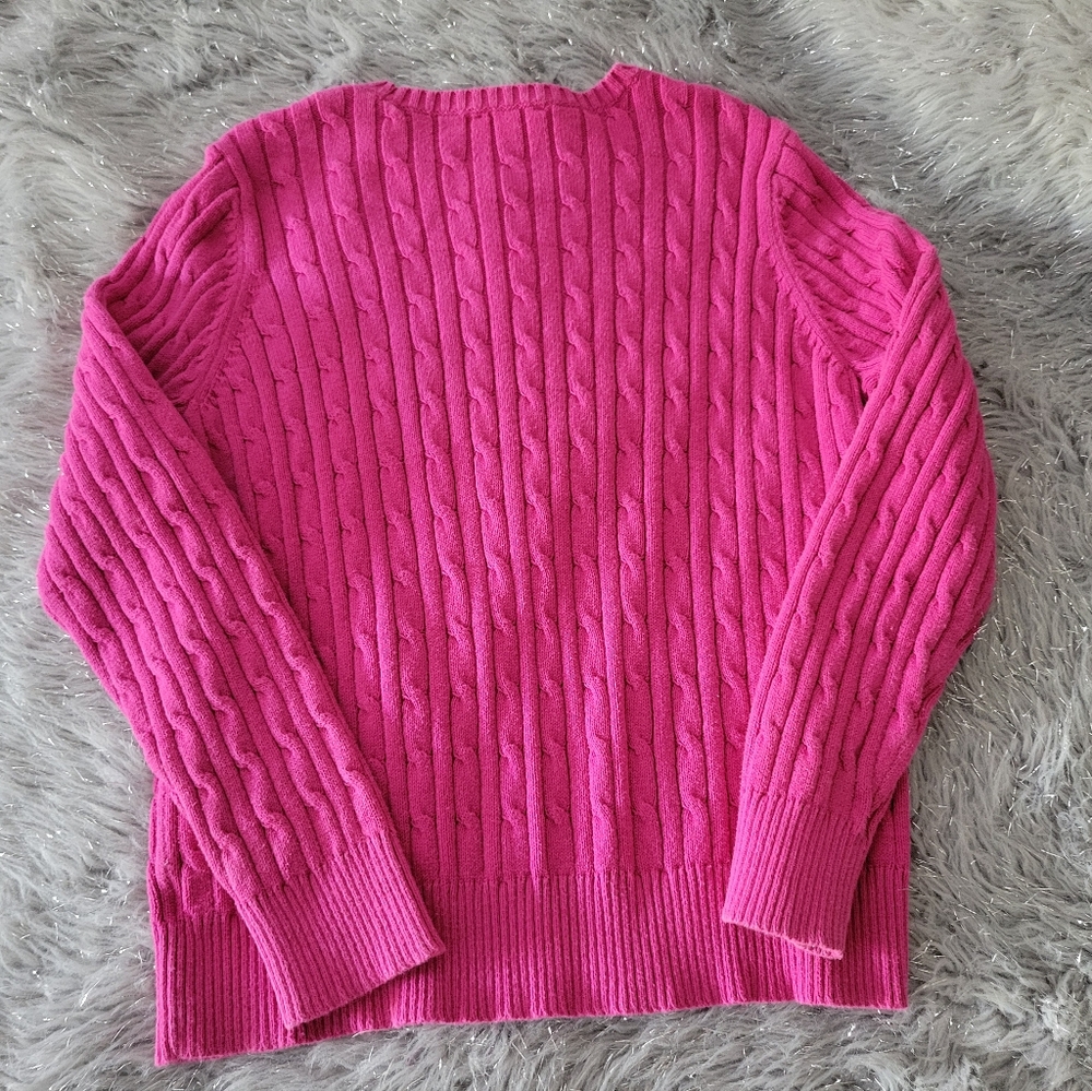 St Johns Bay Classic Womens Cotton Chunky Cable Knit Sweater Pink Petite XL Y2k - Picture 7 of 7
